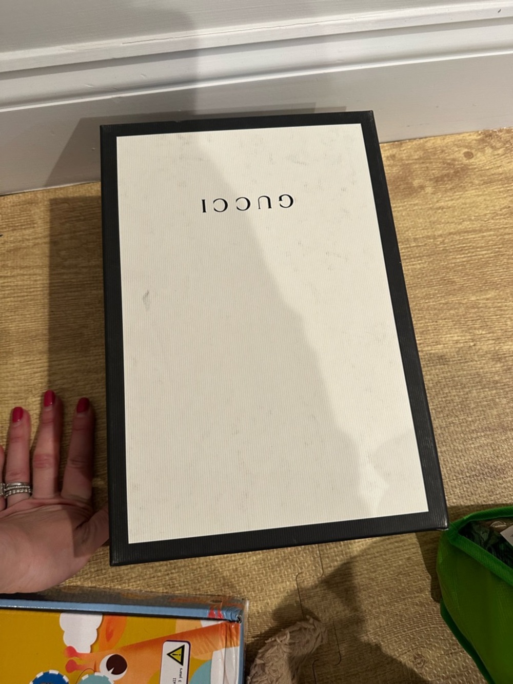 GUCCI Plaid Slip-On Loafers with Dog & Lightning Patch - Red, Navy, Yellow - Picture 6 of 6